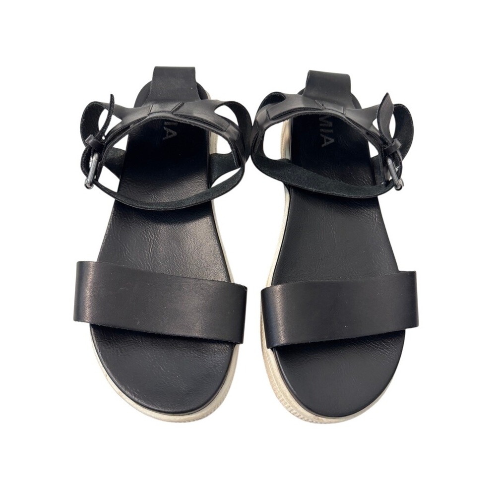 MIA Black Platform Sandals Ankle Strap Flatform White Sole Womens 8